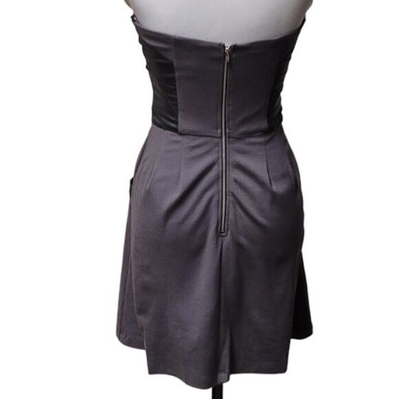 Strapless Mini Dress Sweetheart Neckline Faux‎ Leather Accents Pockets Glam - S - Picture 4 of 9